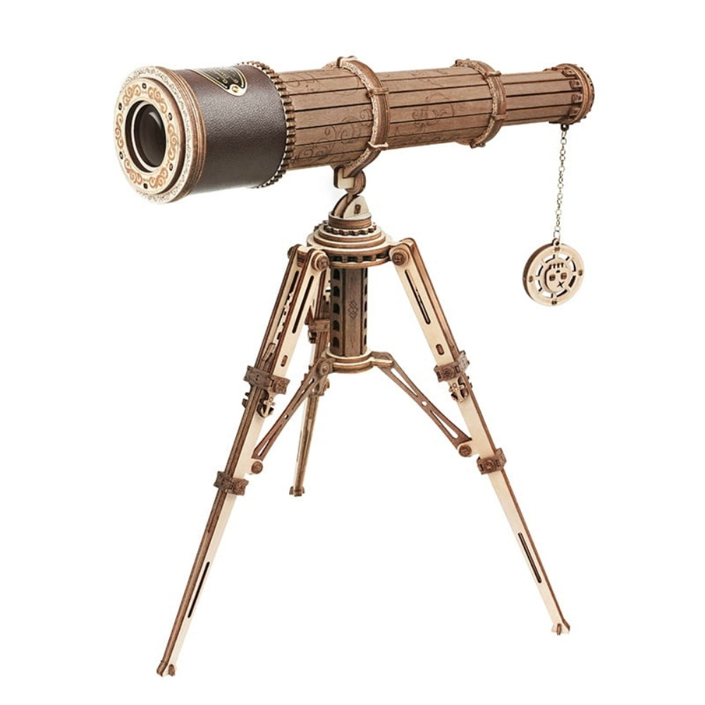 Steampunk-style telescope on a white background