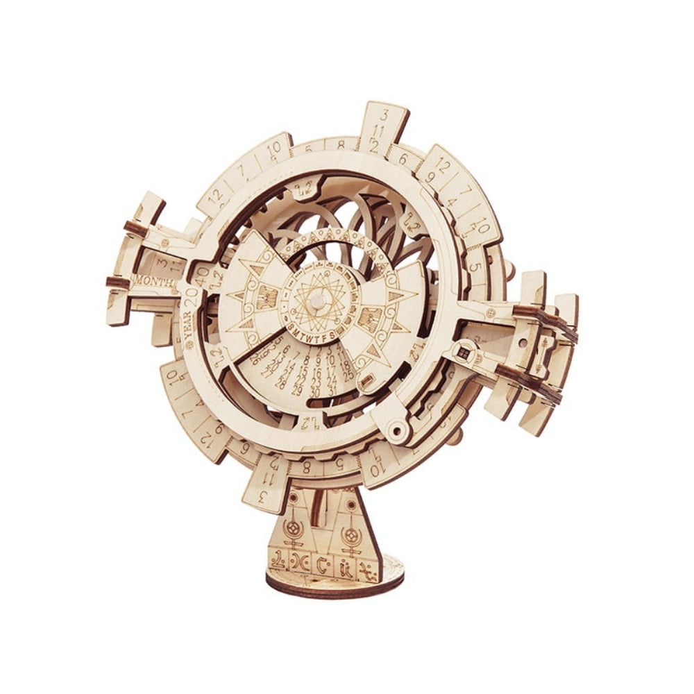 Wooden mechanical model on a white background