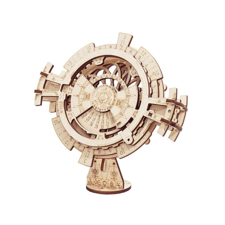 Wooden mechanical model on a white background