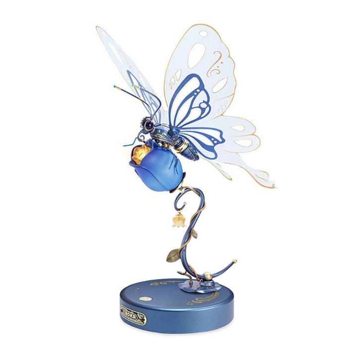 Decorative figurine of a blue butterfly with a blue base on a white background
