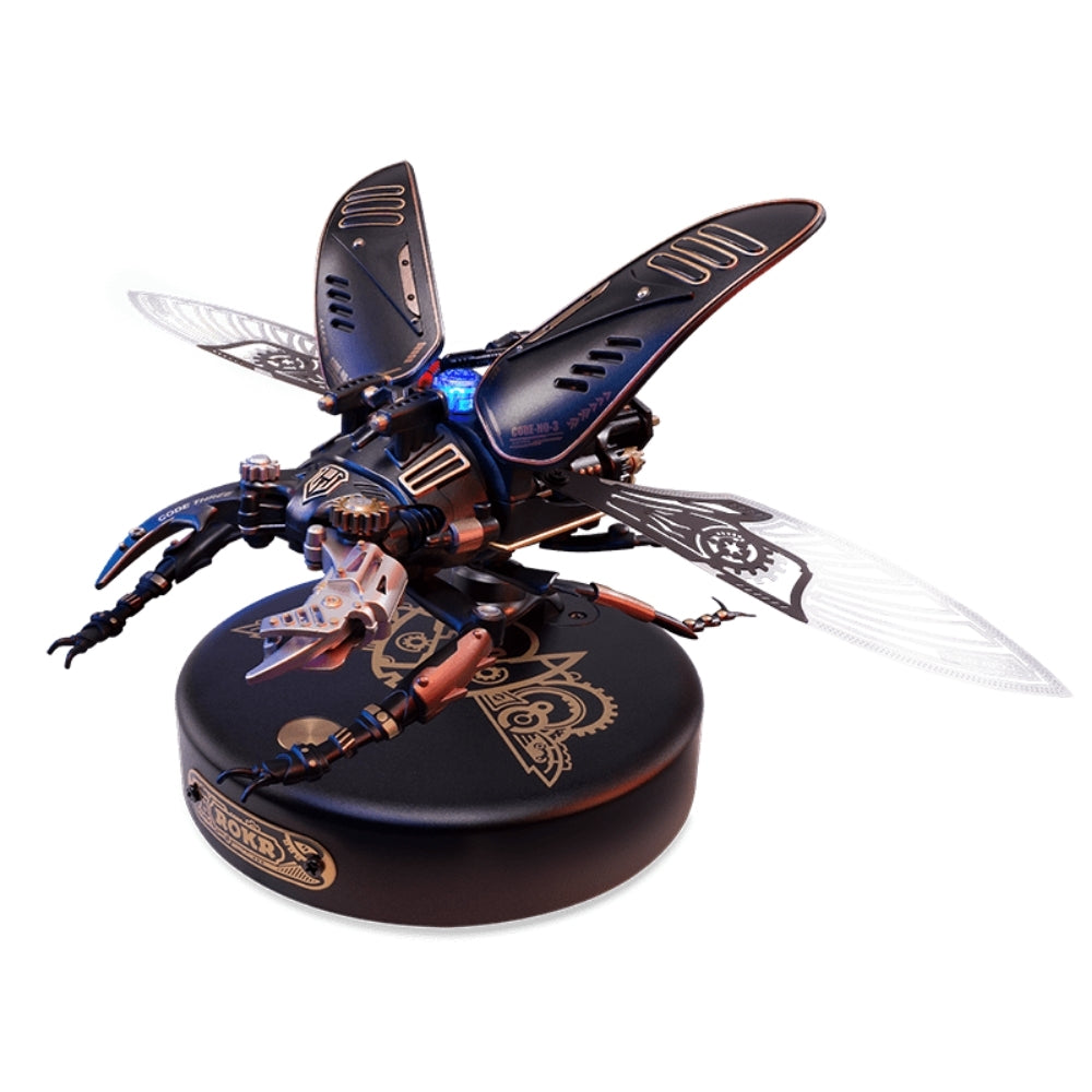 Detailed model of a mechanical insect on a white background