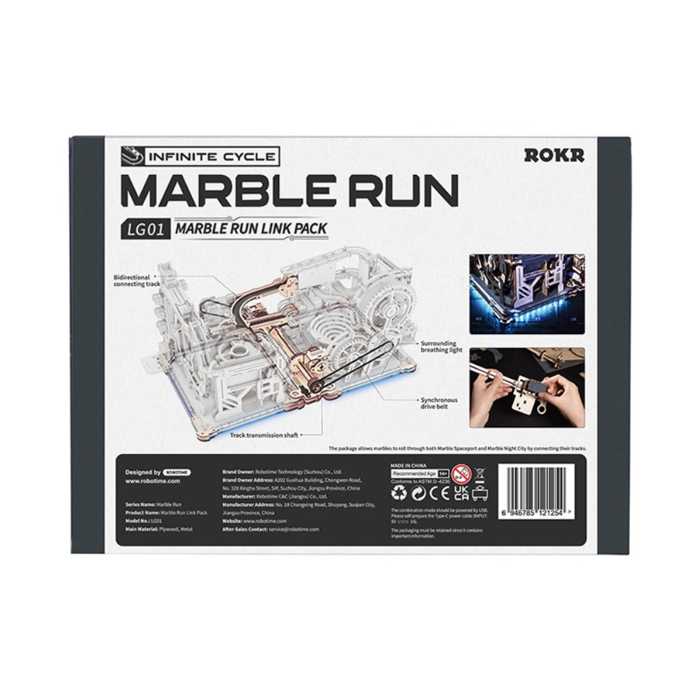 Packaging of ROKR Marble Run Link Pack with product image and branding on a white background