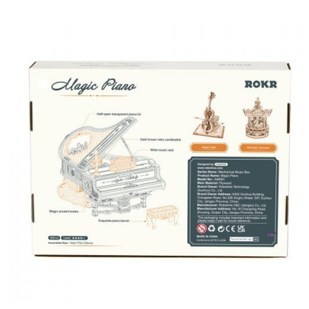 Box for ROKR Magic Piano with illustrations and product details.