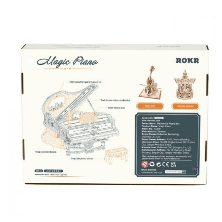 Box for ROKR Magic Piano with illustrations and product details.