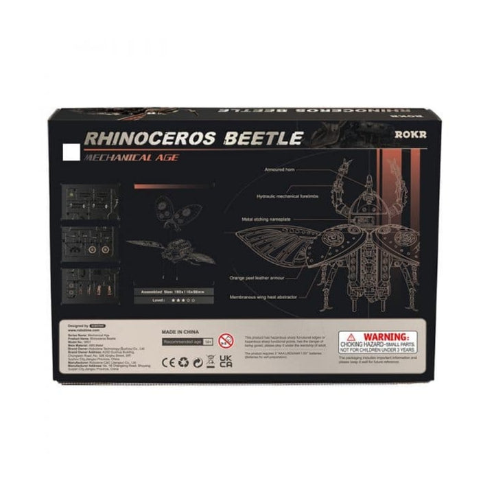 Box for ROKR Rhinoceros Beetle mechanical model on a white background