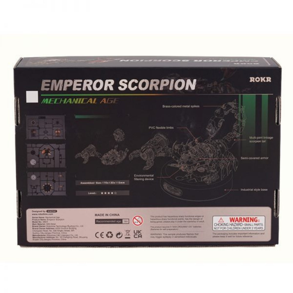Box for ROKR Emperor Scorpion mechanical model on a white background
